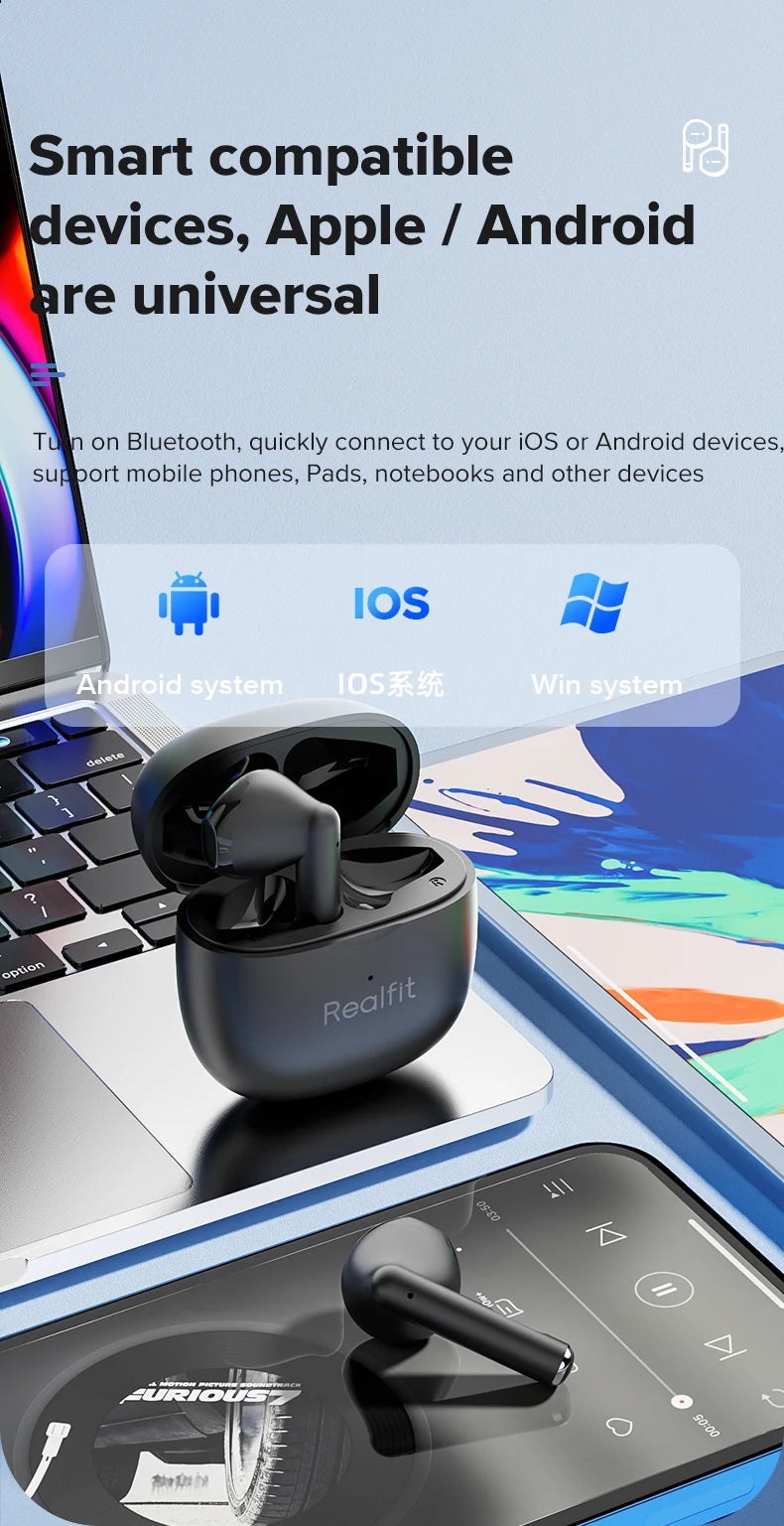 Écouteurs Realfit F1 – Bluetooth TWS Hi-Fi – Compatibilité universelle