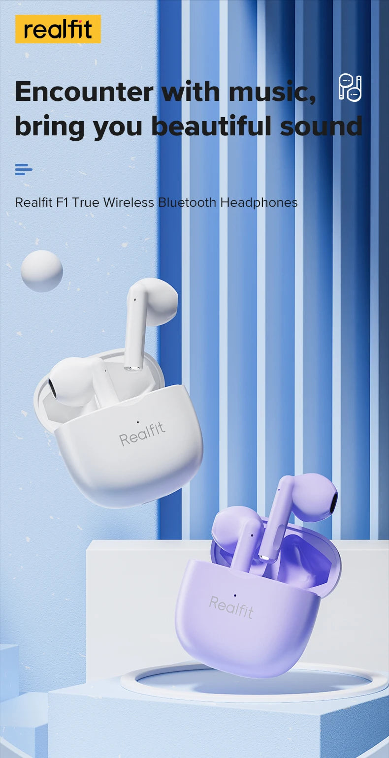 Écouteurs Realfit F1 – Bluetooth TWS Hi-Fi – Compatibilité universelle