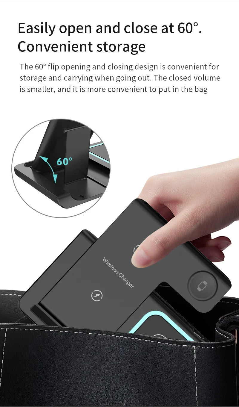 Station 3 en 1 30W - Chargeur Sans Fil Pliable pour iPhone + Apple Watch + AirPods