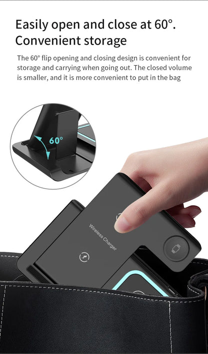 Station 3 en 1 30W - Chargeur Sans Fil Pliable pour iPhone + Apple Watch + AirPods